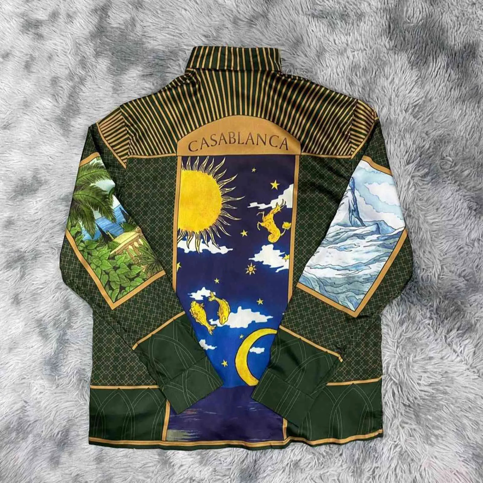 Casablanca Style Alchemy Mapher Printing Sun Moon Constellation Totem Silk Long Sleeve Shirt Unisex DQRH236S