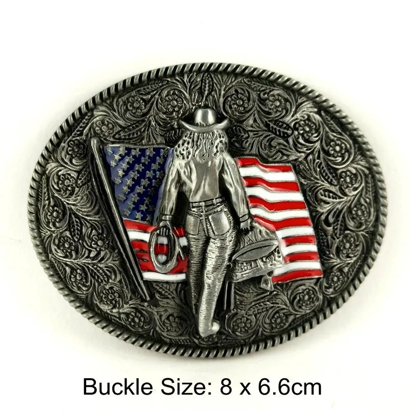 Belts Vintage Mens High Quality Black Faux Leather Belt With American Flag Western Country Cowboy Clip Metal Buckle For Men Jeans272V
