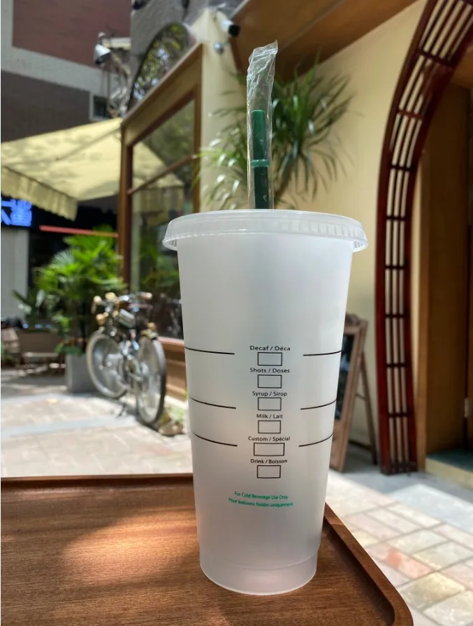 Starbucks Mug 24oz 710ml Plastic Tumbler Reusable Clear Drinking Flat Bottom Cup Pillar Shape Lid Straw Bardian 161z