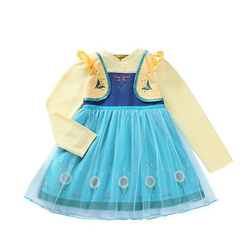 Retail Girl Princess Dress Snowflake Cartoon Halloween Christmas Performance Long Sleeve Children Clothing 2-6 Years L763 210610