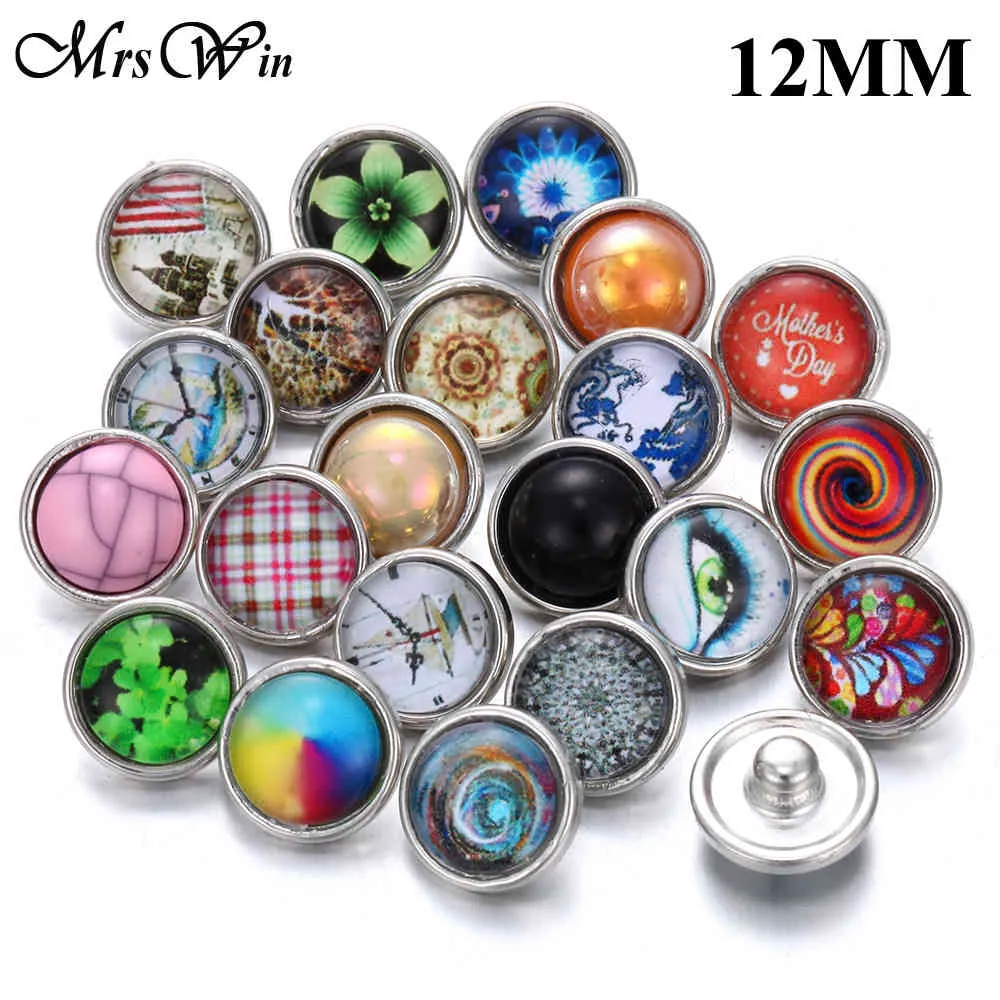 100 st mycket hela 12mm 18mm snap -knapp smycken för snap armband blandade strass metall charms diy knappar snap smycken 210323322u