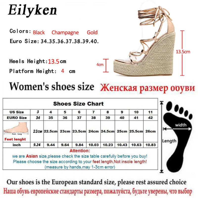 Eilyken mode été compensées femmes sandales bout ouvert bride à la cheville dames plate-forme sandales compensées talons hauts chaussures taille 35-42 K78