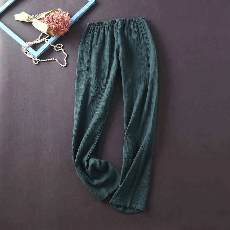 Style japonais Printemps et automne Dames Coton Crêpe Tissu Pantalon à manches longues Pyjamas Cactus Service à domicile confortable 211112