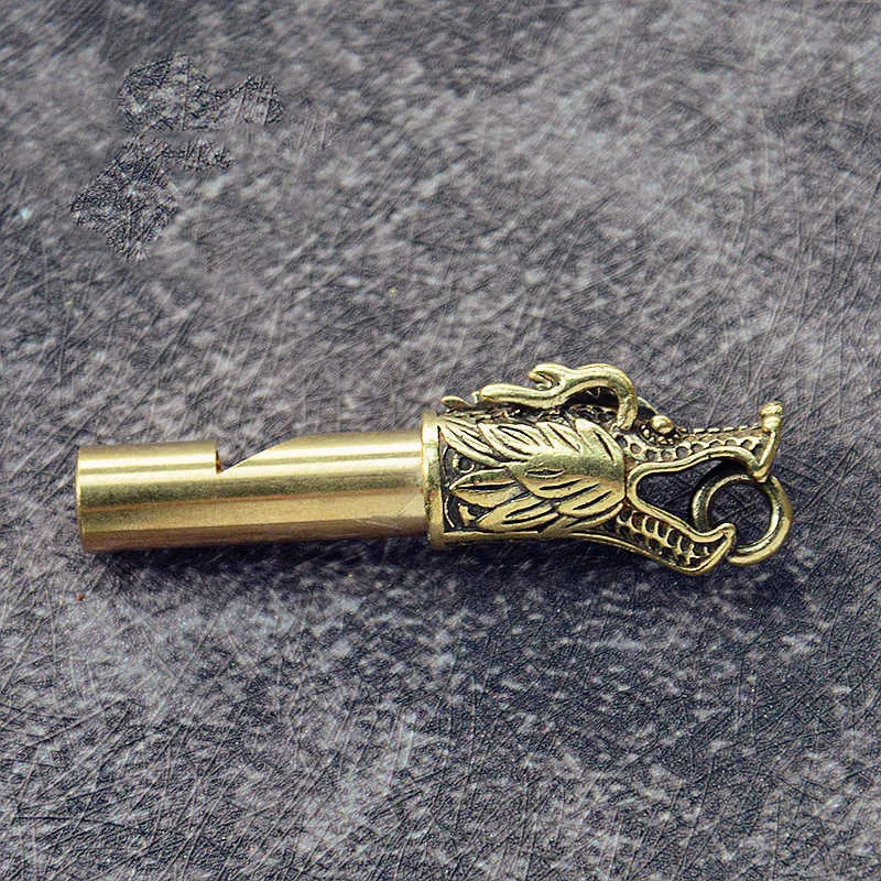 Messing Drachen Kopf Pfeife Auto Schlüssel Ketten Anhänger Outdoor Survival Werkzeuge Pfeifen Halsketten Schlüsselanhänger Charme G1019