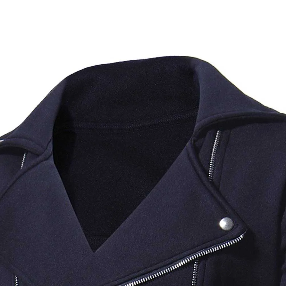 MISSKY Winter Stylish Men Solid Color Double Oblique Zipper Casual Slim Jacket Unique Thicken Warm Coat X0621