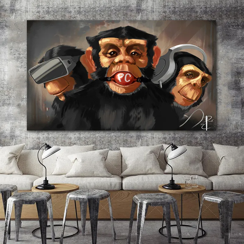 3 Scimmie Poster Cool Graffiti Street Art Tela Pittura Wall Art For Living Room Home Decor Poster e stampe7957707