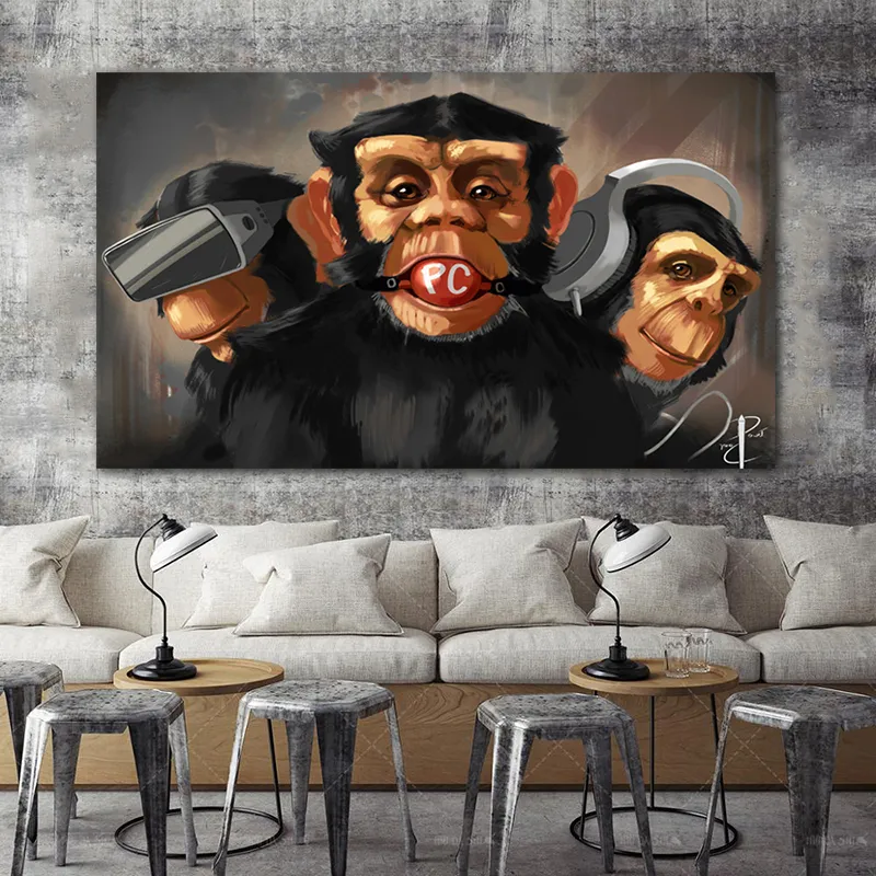 3 постер с обезьянами, крутое граффити, уличное искусство, холст, картина, настенное искусство для гостиной, домашний декор, постеры и принты