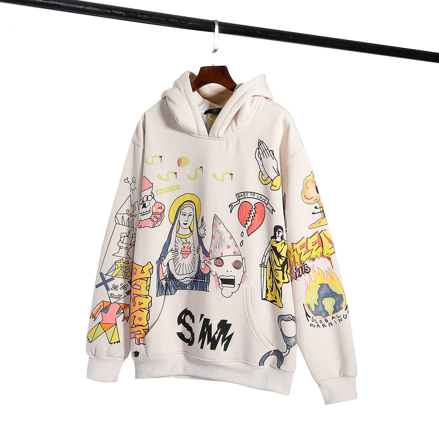 Heren Hoodies Herfst Modemerk Saint Michael Vintage Amerikaanse Cartoon Illustratie Pluche Hooded Pullover Heren Trui