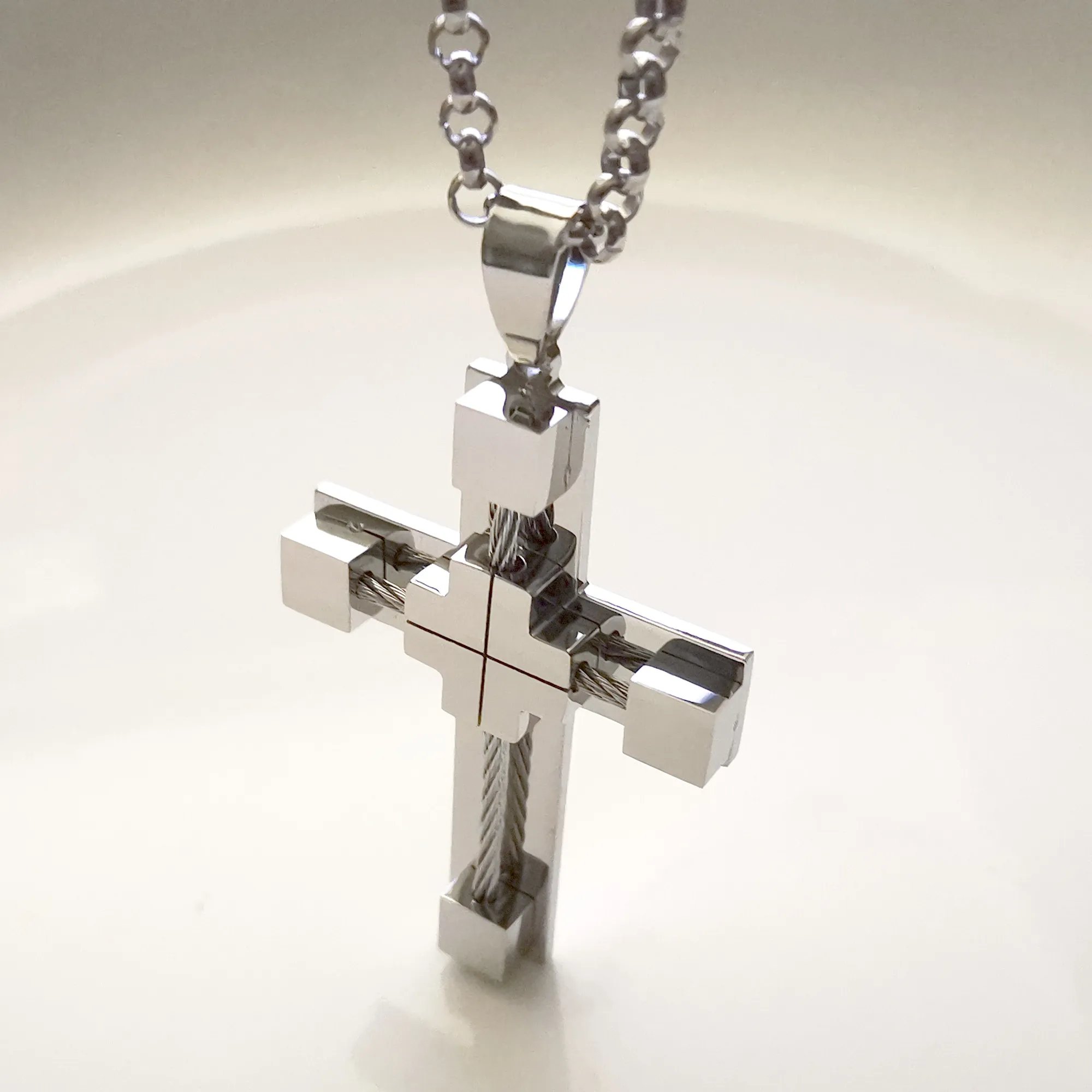 Мужское ожерелье с крестом из нержавеющей стали 316L, кулон с Иисусом Христом, белое золото, ювелирная цепочка Rolo, 4 мм, 24 дюйма, 288k
