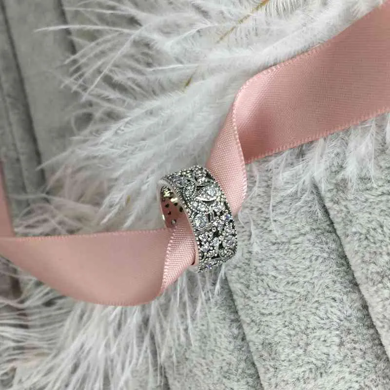 Oryginalny S925 Sterling Silver Shiny Pióro Pink Emalia Szeroki Pierścień Twarzy Klasyczne Vintage Ladies Luksusowa Biżuteria 211217
