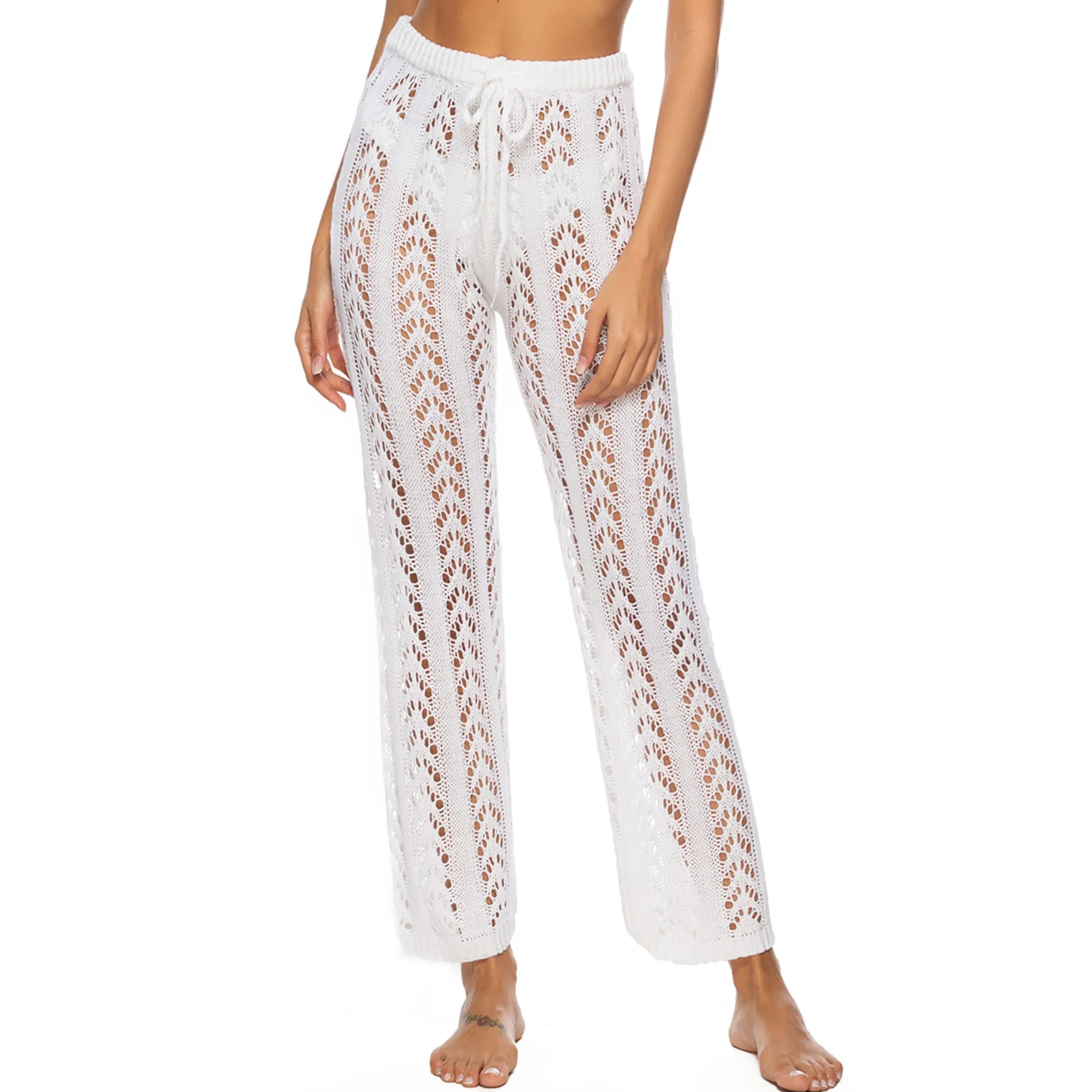 Solide Crochet Bikini couvrir long pantalon de plage voir à travers maillot de bain pantalon jambe large plage couvertures maillot de bain femmes267a4818120