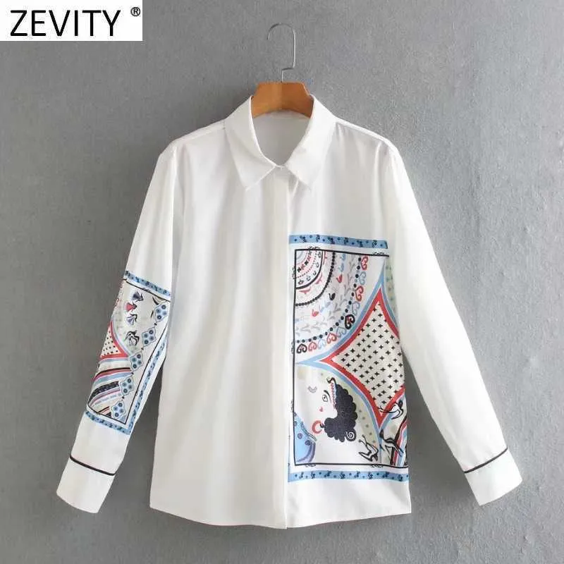 Zevity Femmes Mode Position Fille Imprimer Blanche Blouse Blouse Bureau Lady Longue Manches Business Shirts Chic Blusas Tops LS7526 210603