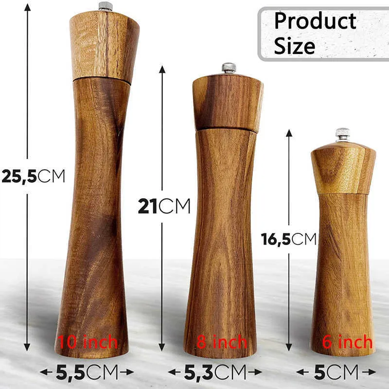 Wooden Pepper Mills Workmanship Salt and Grinder Spice Mill in a Set with Ceramic Grinder, Cleaning Brush 210611