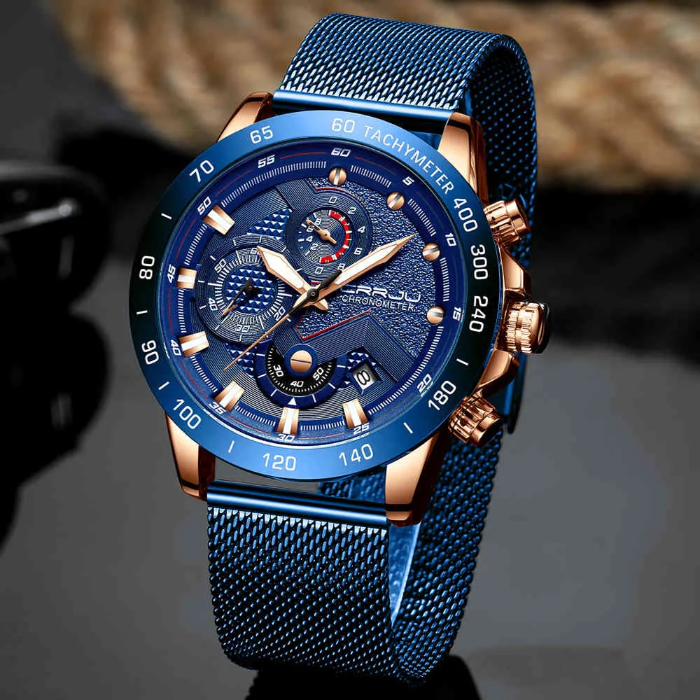Mode Hommes Montres Top Marque De Luxe Montre-Bracelet Quartz Horloge Bleu Montre Hommes Étanche Sport Chronographe Relogio Masculino 210517