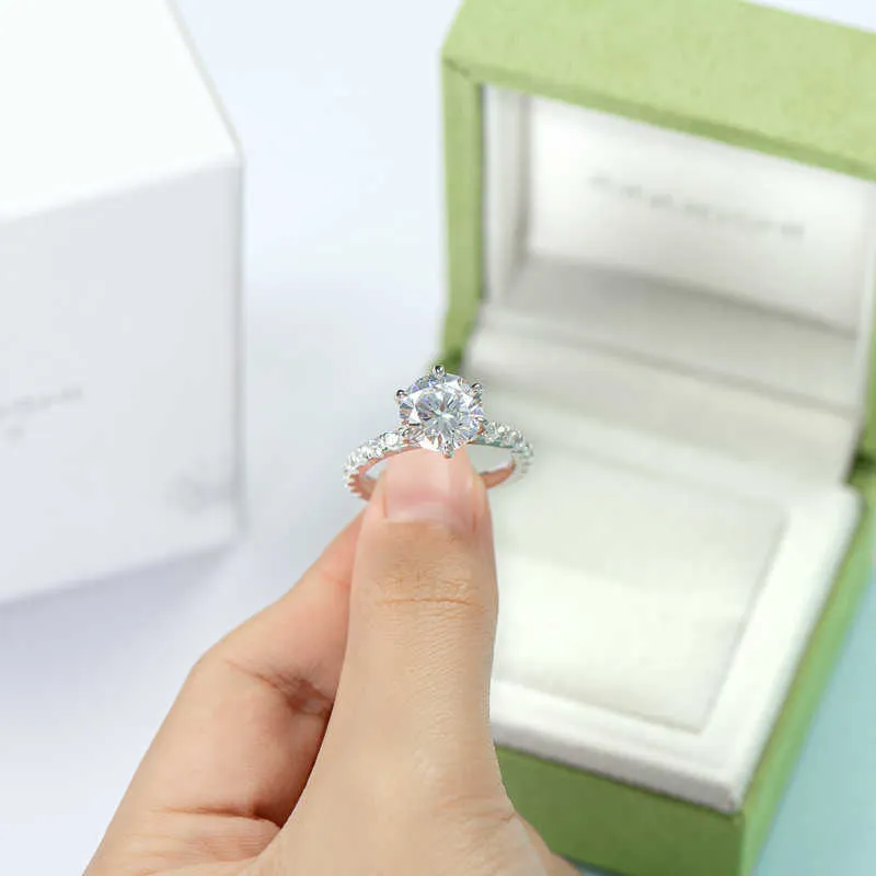 ANZIW 925 Sterling Silver 4CT rundklippning för kvinnor 6 Prongs Simulerade Diamond Engagement Wedding Band Ring Jewelry3162592
