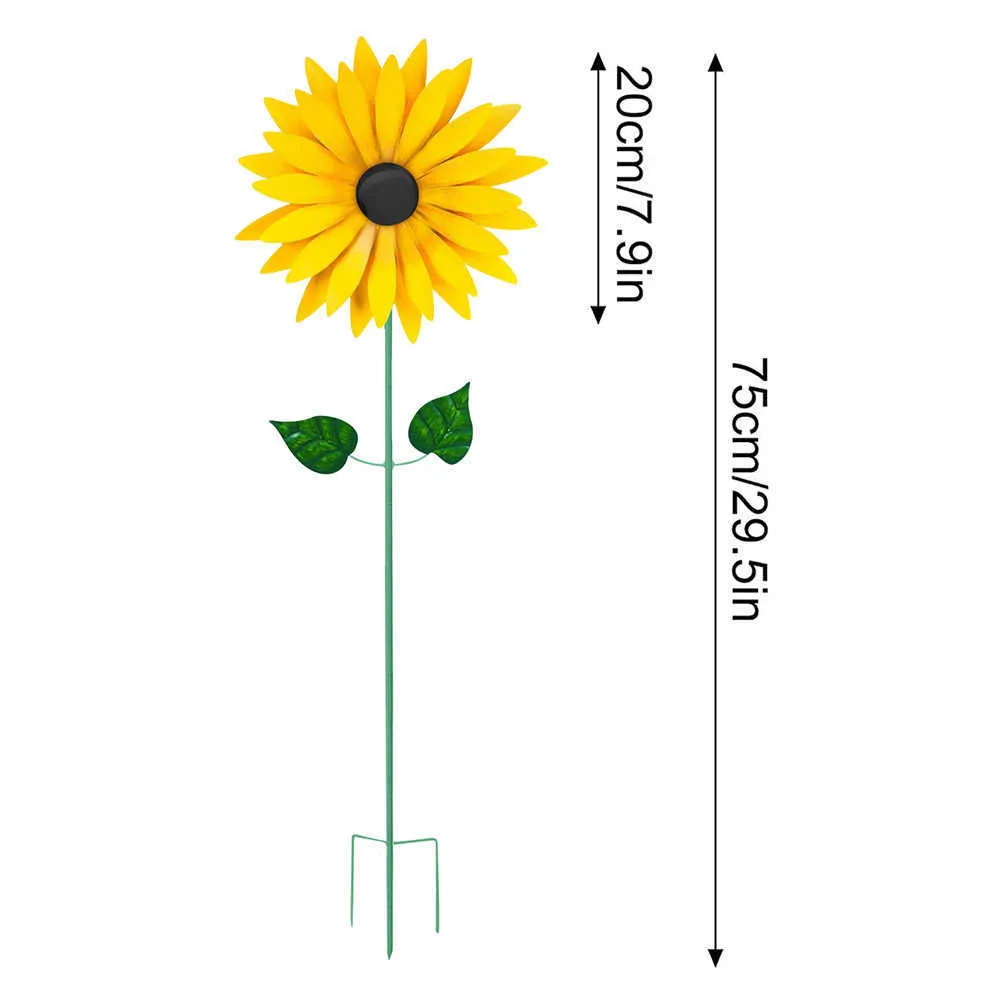 Gelbe Sonnenblume Windmühle Dekoration Kreative Schmiedeeisen Sonnenblume Wind Spinner Skulpturen Garten Hof Rasen Windmühle Dekore Q0811