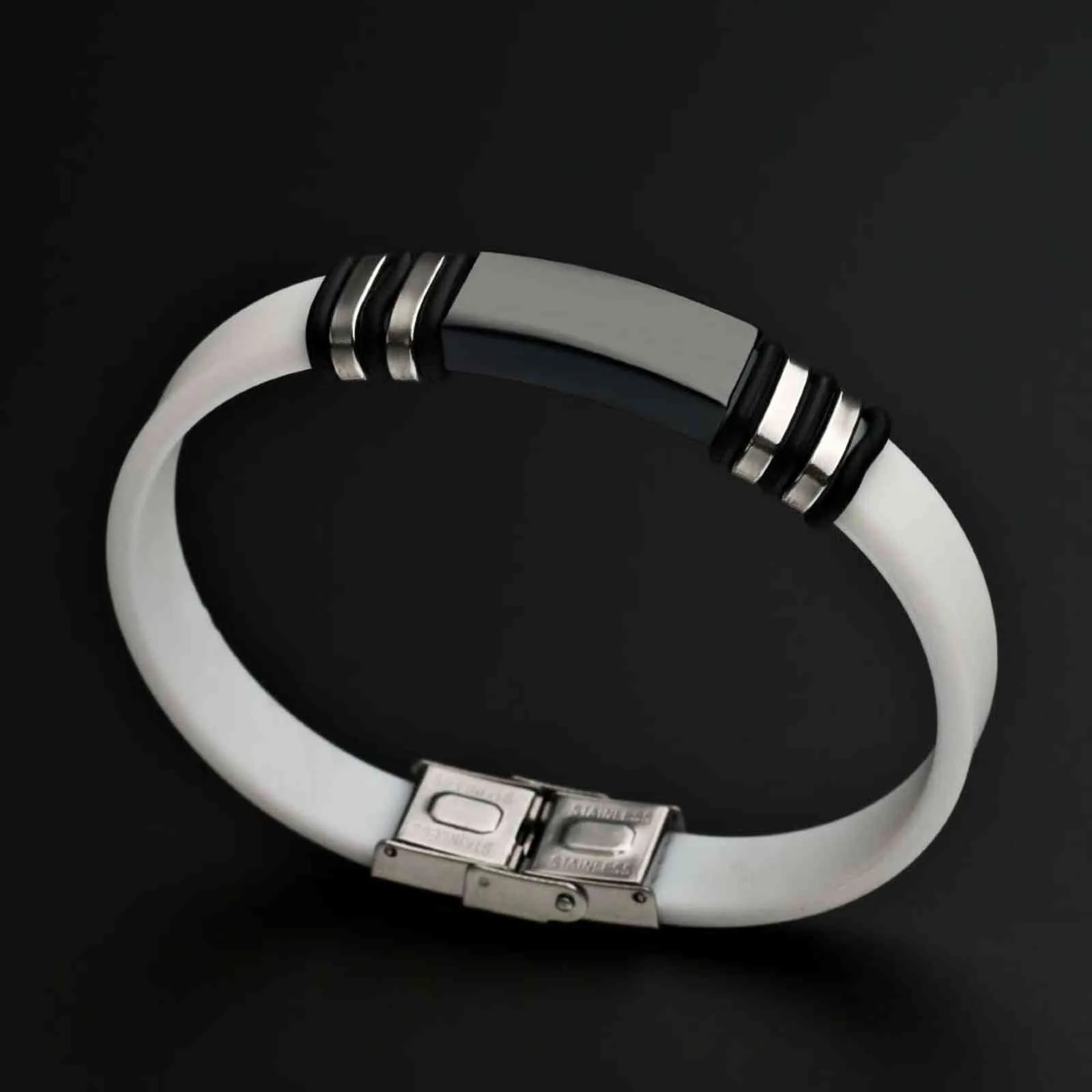 Black Fashion Anime Bracelet For Men Leather Bracelet Stainls steel Rubber Bracelets Jewelry Couple New Year Gift Wholale