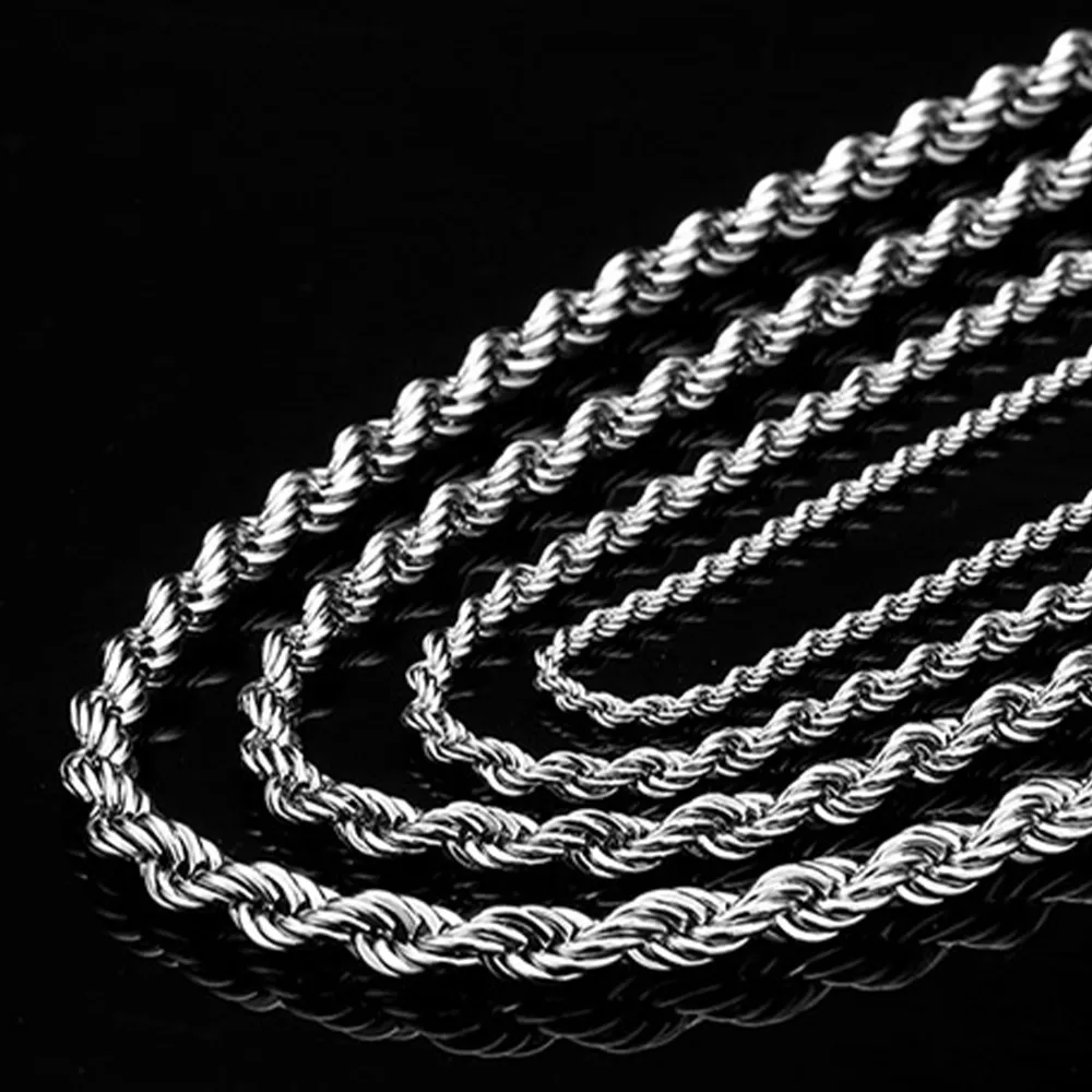 Collier en acier inoxydable de 2mm à 5mm, maillon de chaîne en corde pour hommes et femmes, longueur de 45 à 75cm avec sac en velours 2613