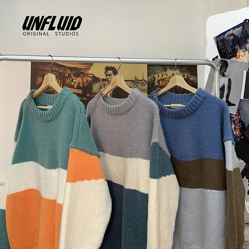 Contrast Winter Sweater Men Colorblock Casual Warm Patchwork Mens Pullover Loose Korean Style Ribbed Hem Streetwear Knitted 210524