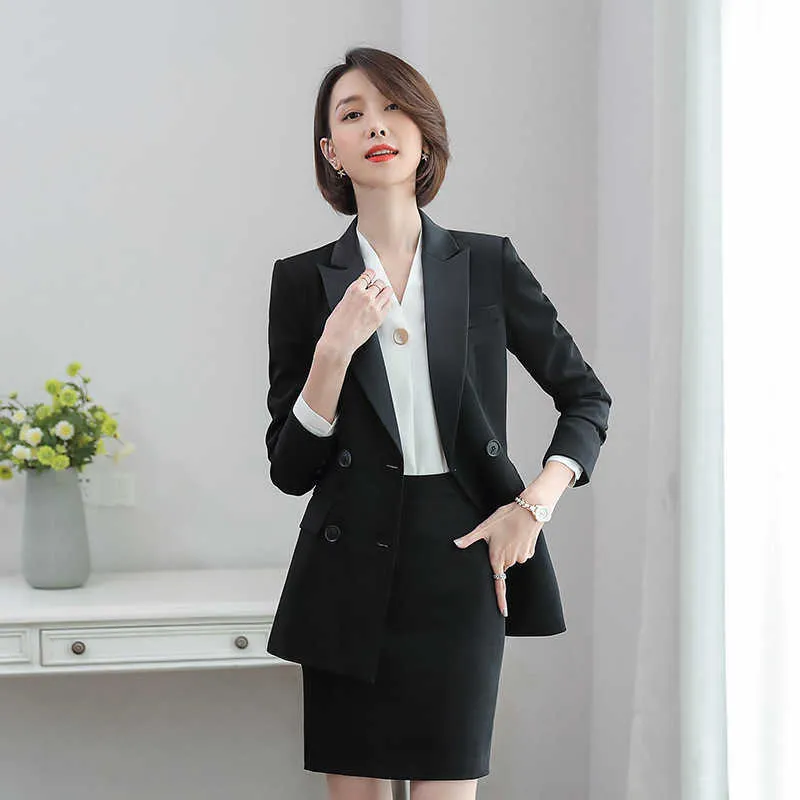高品質のプロの女性のオフィススーツパンツ2ピースの気質ピュアカラーレディースジャケットスリムズボンエレガント210527