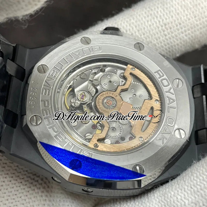 APSF 41mm Calendario perpetuo 26579CE A5134 Orologio automatico da uomo Superlumed quadrante blu strutturato fasi lunari Cassa in ceramica nera e Br303M