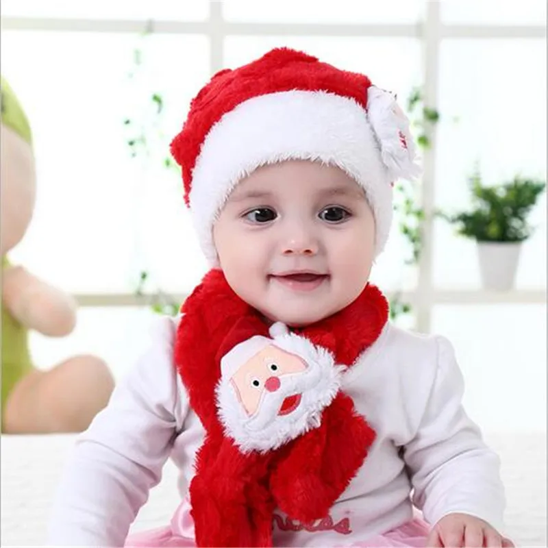 Chapeau et écharpe en peluche pour bébé, deux pièces, chaud, hiver, chapeau de noël pour enfants de 2 à 6 ans