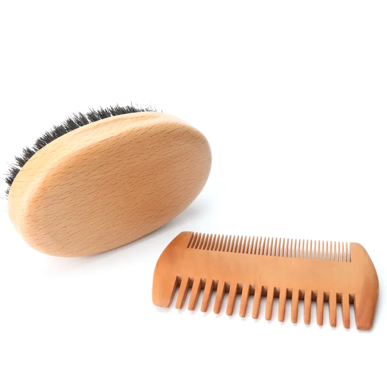 Abeis Ensemble de soins de toilettage pour homme Peigne à barbe et brosse à poils de sanglier