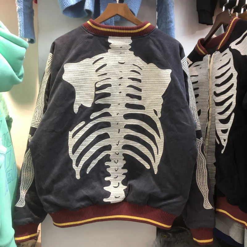 Giacche da uomo Tide marca Kapital Hirata Hehong giacca da baseball in velluto ricamato con ossa di scheletro giacca da baseball in cotone sciolto marea