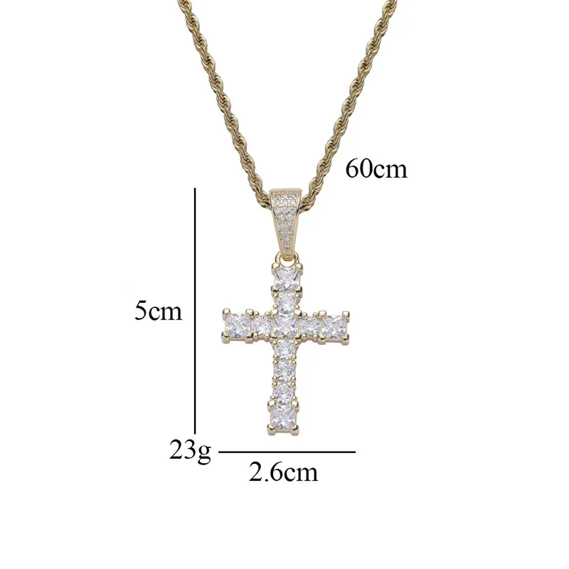 Hip Hop Iced Out Lab Diamond Cross Colgante Collar Chapado en oro y plata Micro pavimentado Cubic Zircon Mens Bling Jewelry Gift309u