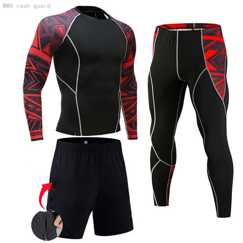 Compression Sportswear Costumes Gym Collants Formation Vêtements Workout Jogging Sports Set Running Rashguard Survêtement Pour Hommes 211006