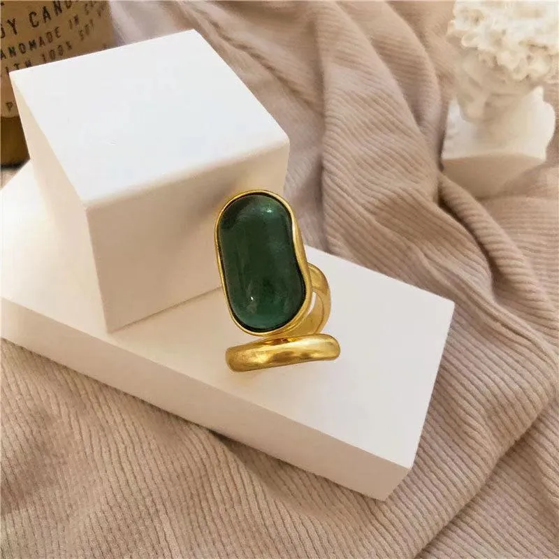 Anel de esmeralda francesa feminino anel de temperamento nobre meio aberto anel de ouro para festa logística256E4647992