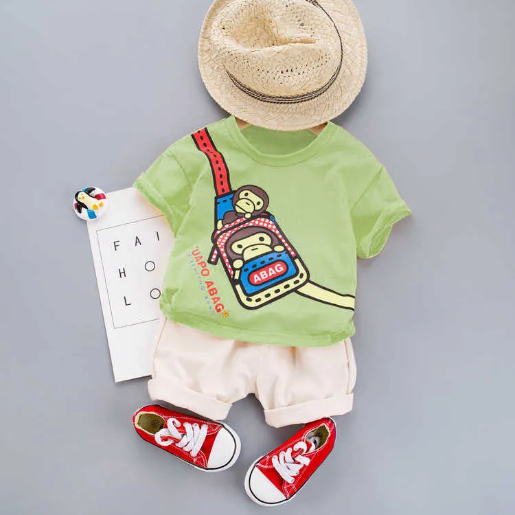 Enfant en bas âge bébé garçon filles vêtements ensembles enfants infantile coton dessin animé singe hauts t-shirts pantalons courts été enfants vêtements ensemble 210804250857