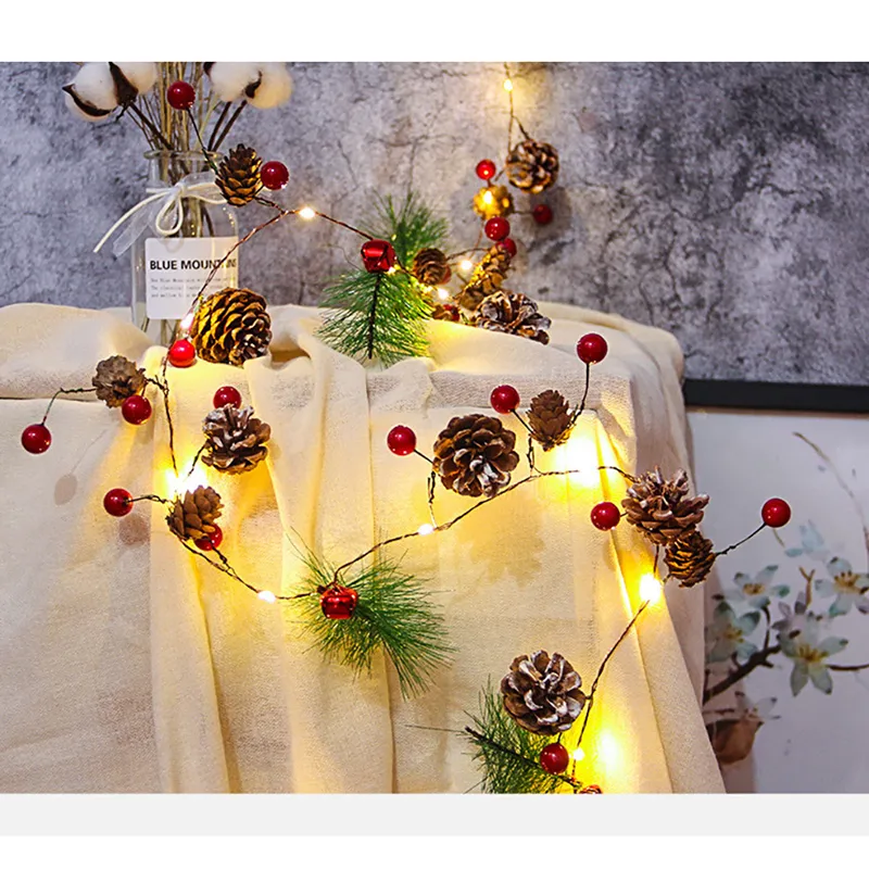 クリスマスストリングライトアウトドア防水松の円錐ライトLED銅線妖精ガーランドパティオホリデーデコレーションランプ4902895