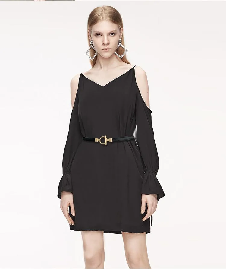 Kemerler EST Siyah Bel Bantları Kadınlar için İnce Ayarlanabilir PU Deri Kadın Daire Alaşım Toka Elbise Bel Ceinture Femme3201