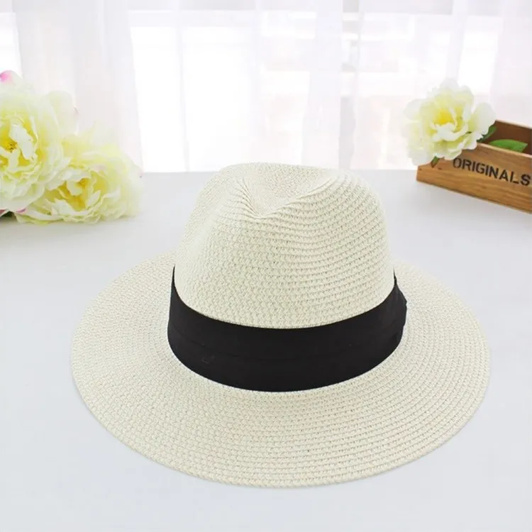 Verão floppy palha praia chapéus de sol para mulheres clássico aba larga chapéu panamá sombrero paja chapeau femme paille ete chapeu feminino2770