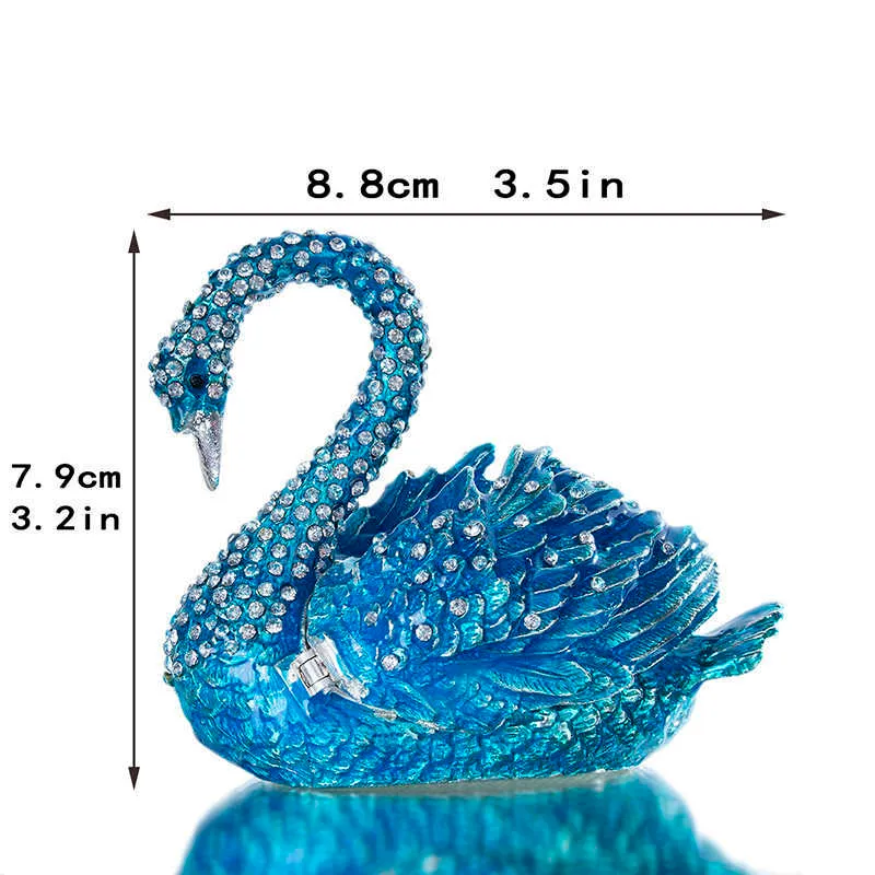 H&D Elegant Blue Swan Trinket Keepsake Box Ornament Crystals Hinged Figurine Collectible Bejeweled Ring Holder Wedding Favors 210811