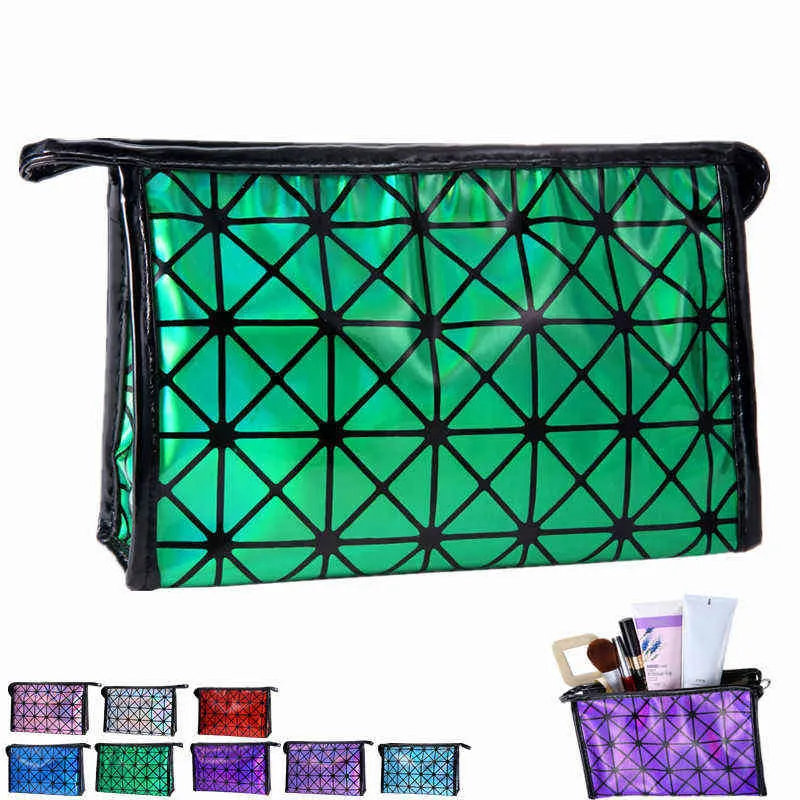 Nxy Kosmetiktaschen 3D-Laser-Make-up-PVC-Taschen für Damen, tragbare wasserdichte Kosmetiktaschen, Tassen, Damenmode, Pu-Leder, Clutch 220302