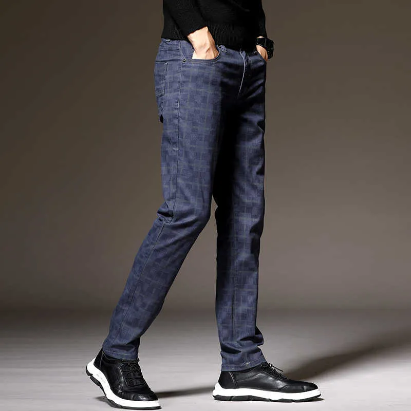 6色古典的な格子縞のカジュアルパンツ春のブランドの服高品質の綿のストレッチファッション若い男性のスリムズボン210715