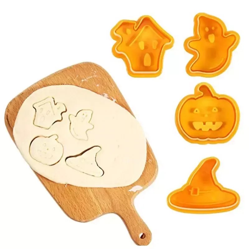 / set Bakeware Tools Halloween Biscuit mögel Pumpa Ghost Theme Plastkaka Cutter Plunger Fondant Sugarcraft Chocolate Mold T2I52769