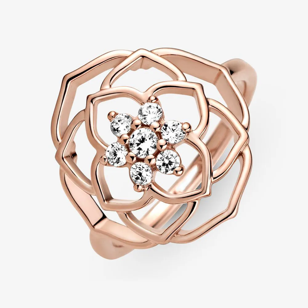 100% 925 Sterling Zilver Rozenblaadjes Verklaring Ring Voor Vrouwen Bruiloft Verlovingsringen Mode Jewelry206Z