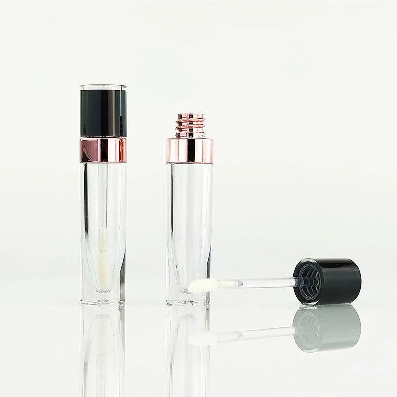 100st 6,5 ml Clear Round Lip Gloss Tube Tom Lip Balm Tubes Vit Rosa Black Cap Makeup Tool Cylinder Lipstick Tube