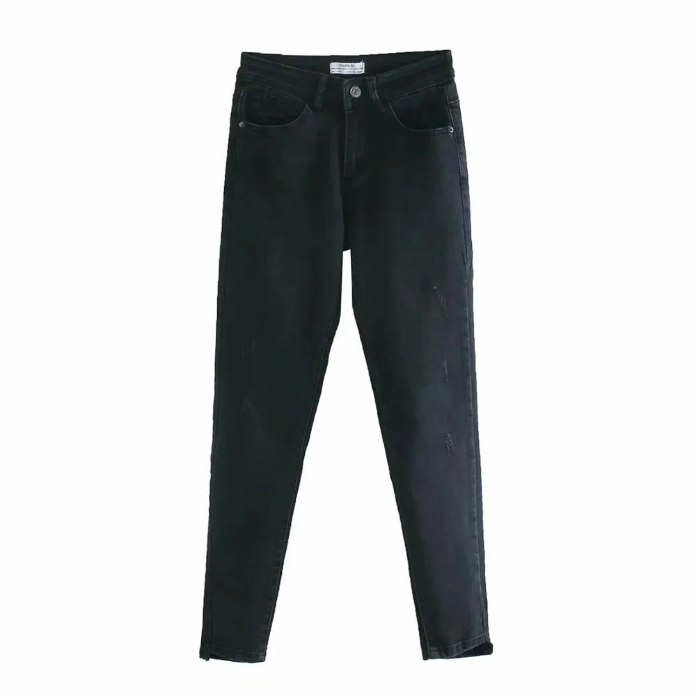 Damesmode Midden-Rise Skinny Jeans Dames Vintage Asymmetrische Zaaigingen Faded Mid-Taille Broek Vrouwelijke Meisjes Button Broek 210520