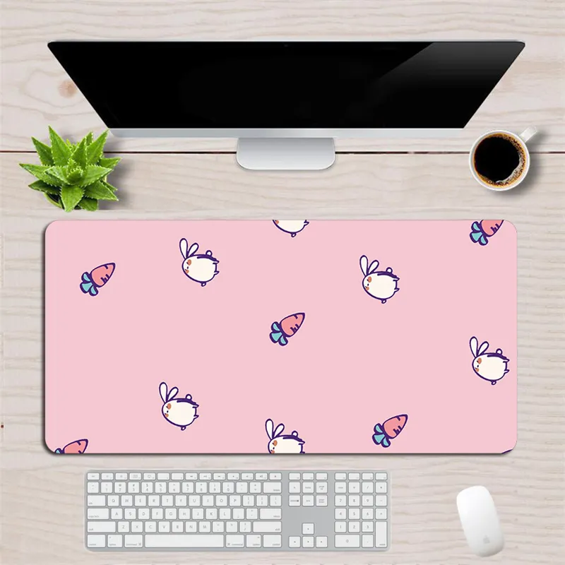 Rose Anime Gaming grand clavier d'ordinateur en caoutchouc tapis de souris tapis de bureau bord cousu rose