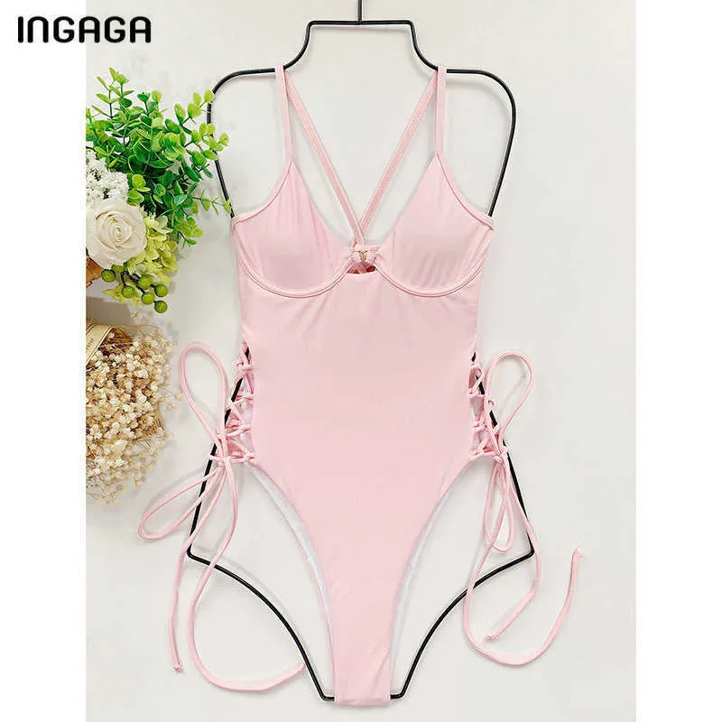 Ingaga Push Up Swimsuits pour femmes de maillot de bain Bodys à lacets de baignoires solides à coupe solide