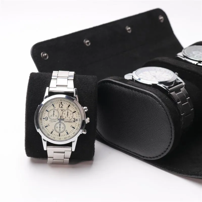 Boîtes de montres Cas 3 Slots Boîte de rangement Chic Portable Voyage Rouleau Détachable Vitrine Montre-bracelet Support de pochette pour montres Acce242F