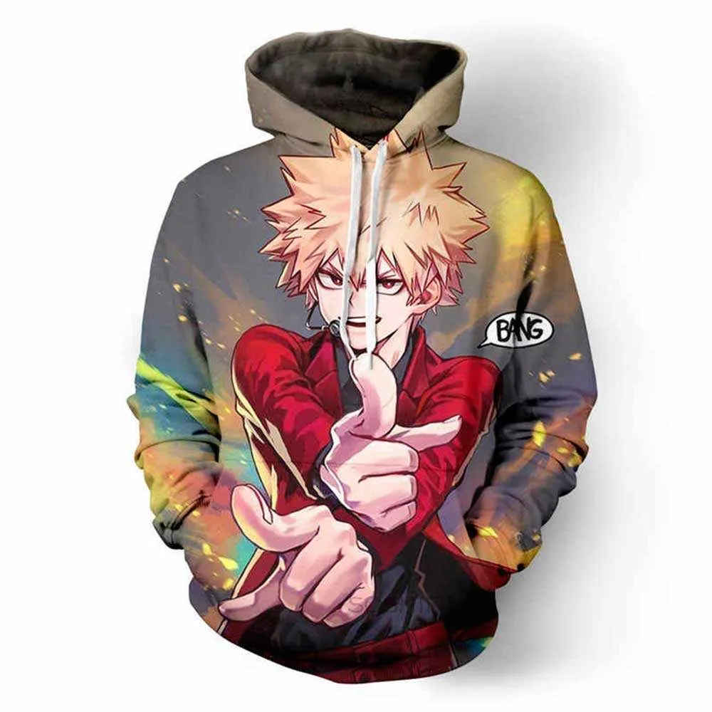 Ubeisy Anime Manga Ritsing Hoodie Bakugou Deku Capuchon Sweatshirt Cosplay Vrije Tijd Anime Gedrukt Heren Dames Jas, zwart (B), L