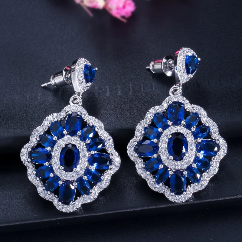 AAA Cubic Zirconia Copper Long Charm Designer Earring Silver Plated Colorful Red Green Blue White Purple Luxury Diamond Earrings F3087
