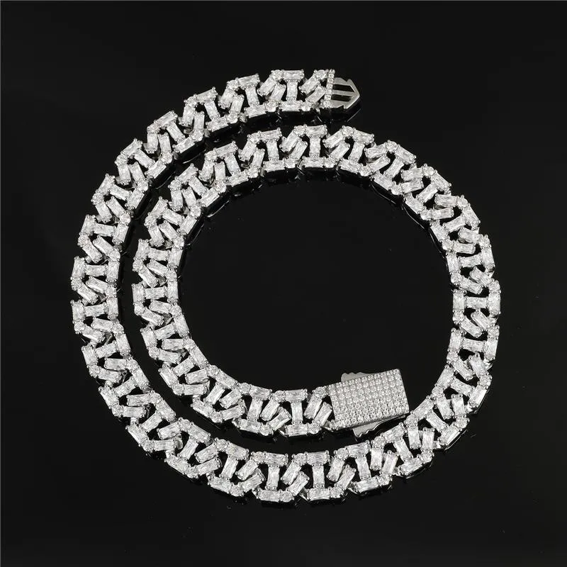 Łańcuchy kroplowe 10 mm sześcien cyrkonu ciężka łańcuch kubańska bagietka bling mrożony mosiężny naszyjnik mężczyzn biały złoto plastrowana biżuteria 268p