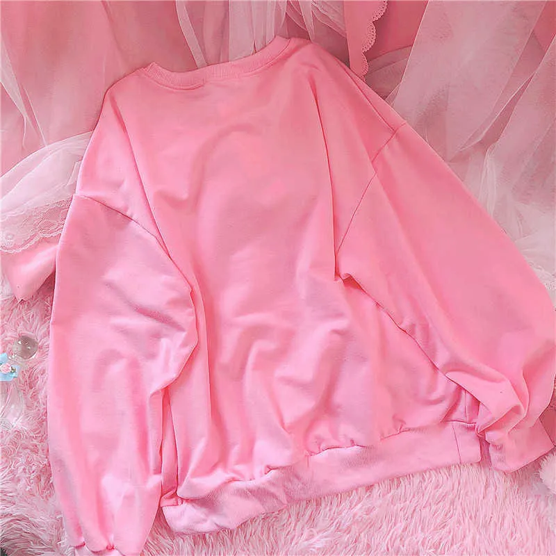 Kawaii fresa gráfica sudadera mujeres invierno estilo coreano más terciopelo lindo tops harajuku ropa rosa para adolescentes 210809