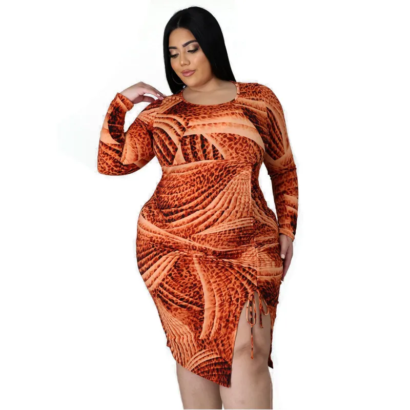 Wholesale Plus Size Clothes Tie Dye Sheath Midi Dresses For Women Evening Party And Wedding Gowns Long Sleeve Lady 210525